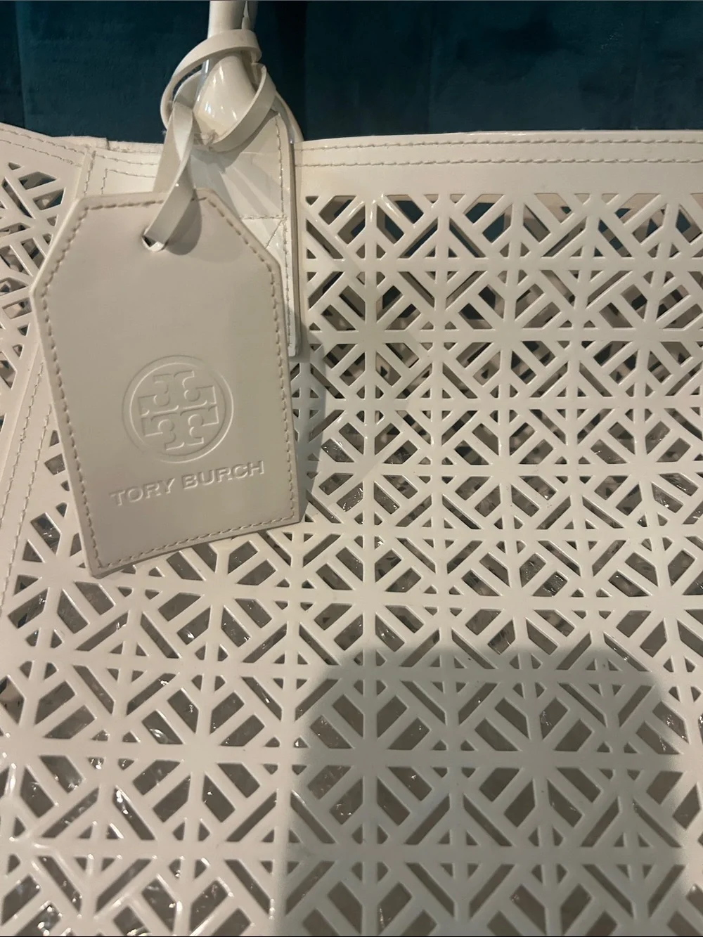 Tory Burch White Laser-Cut PVC Tote Bag in White NWOT